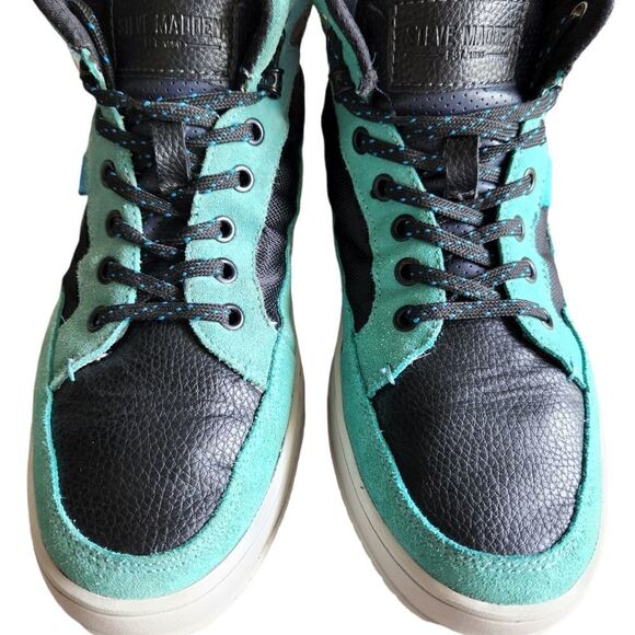 Steve Madden Green and Blue Suede and Leather Hightop Sneakers - Picture 2 of 6